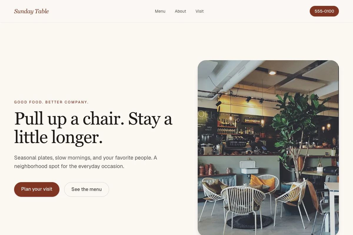 Restaurant & Cafe website design